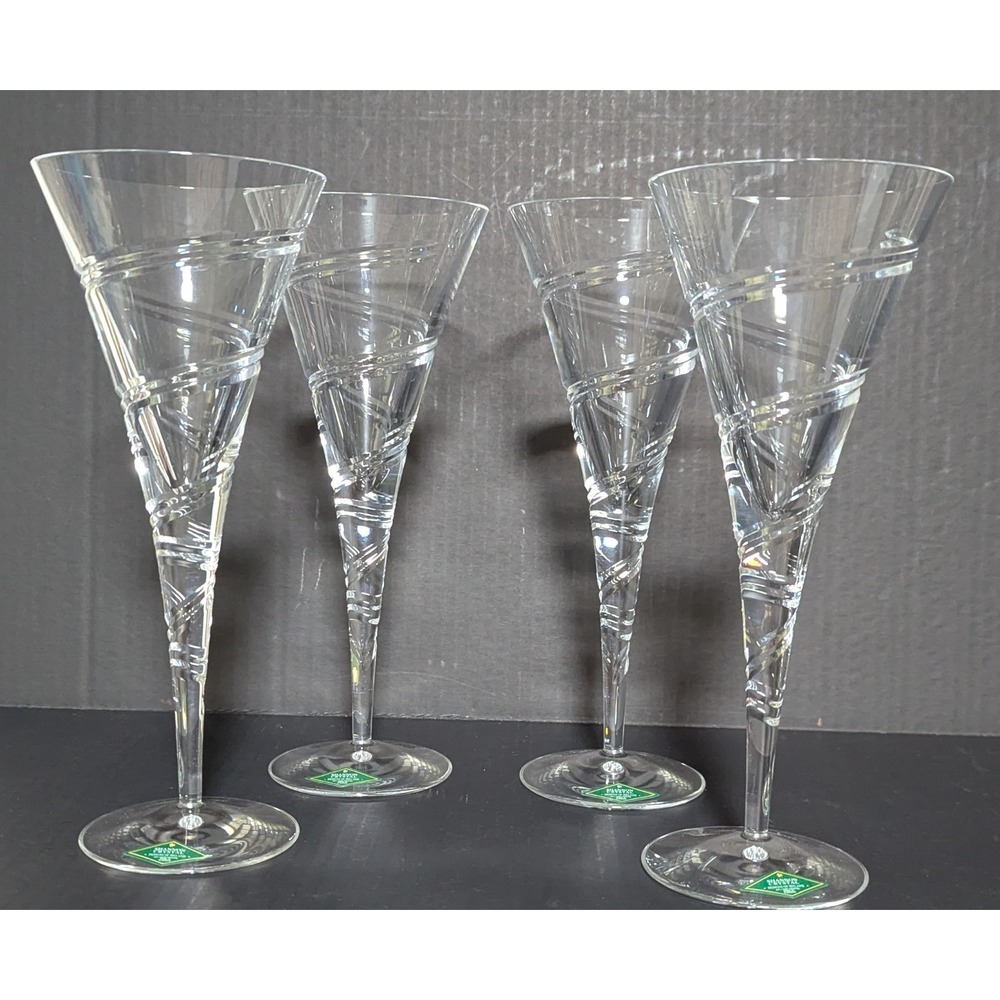 Vtg Shannon Crystal Godinger Spiral-Cut 24% Lead Crystal Champagne Glasses (4)